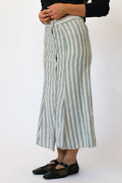 Sage Stripe Button Front Skirt