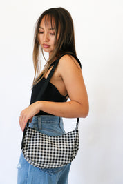 Black & White Gingham Small Crescent Bag