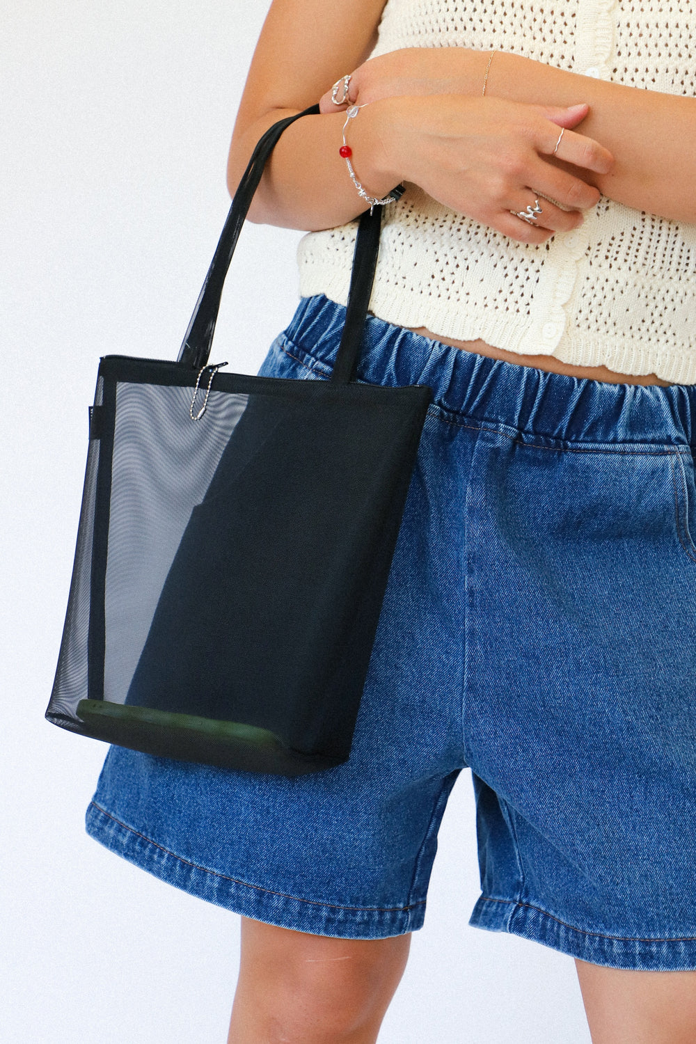 Black Mesh Zip Tote