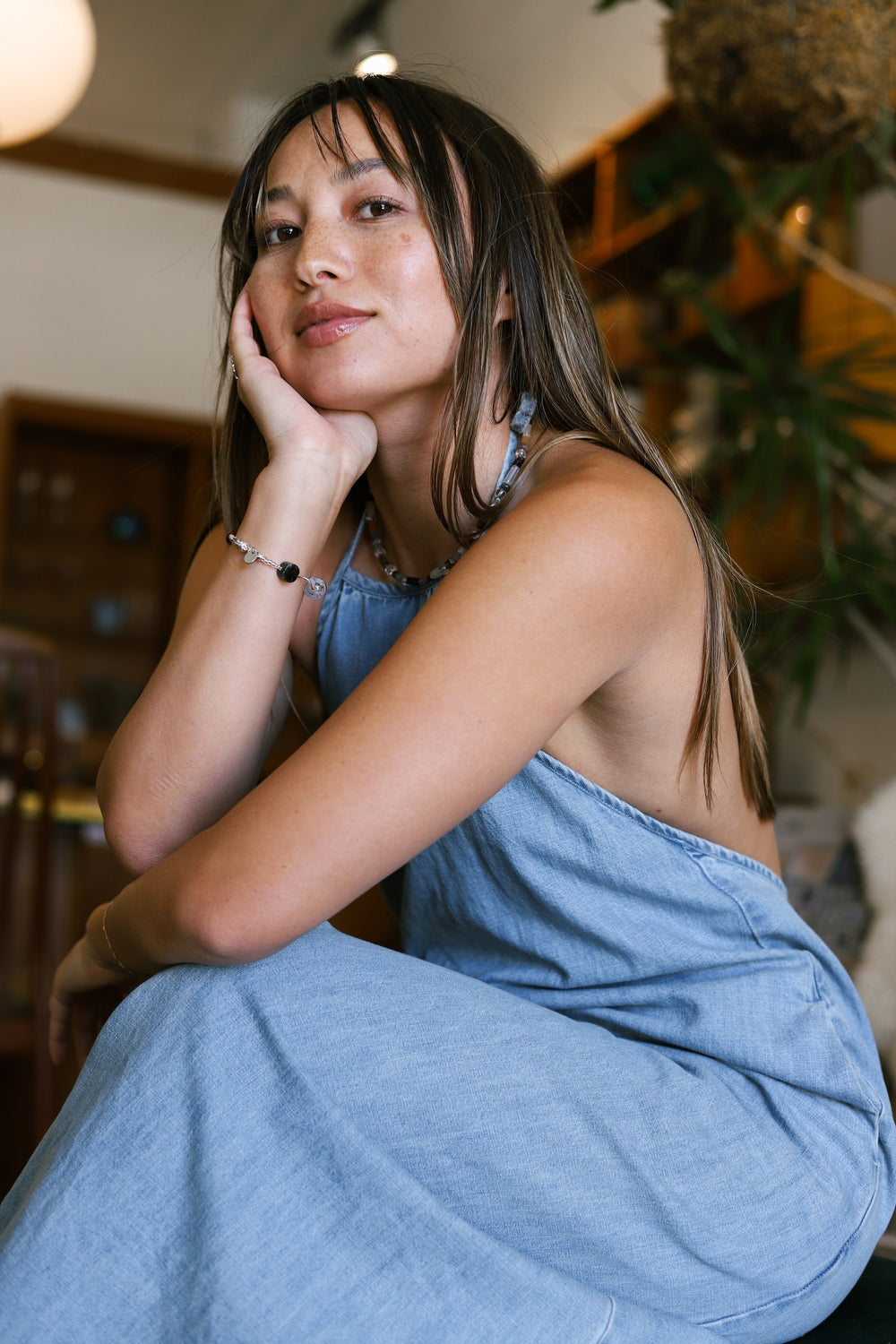 Washed Denim Halter Dress