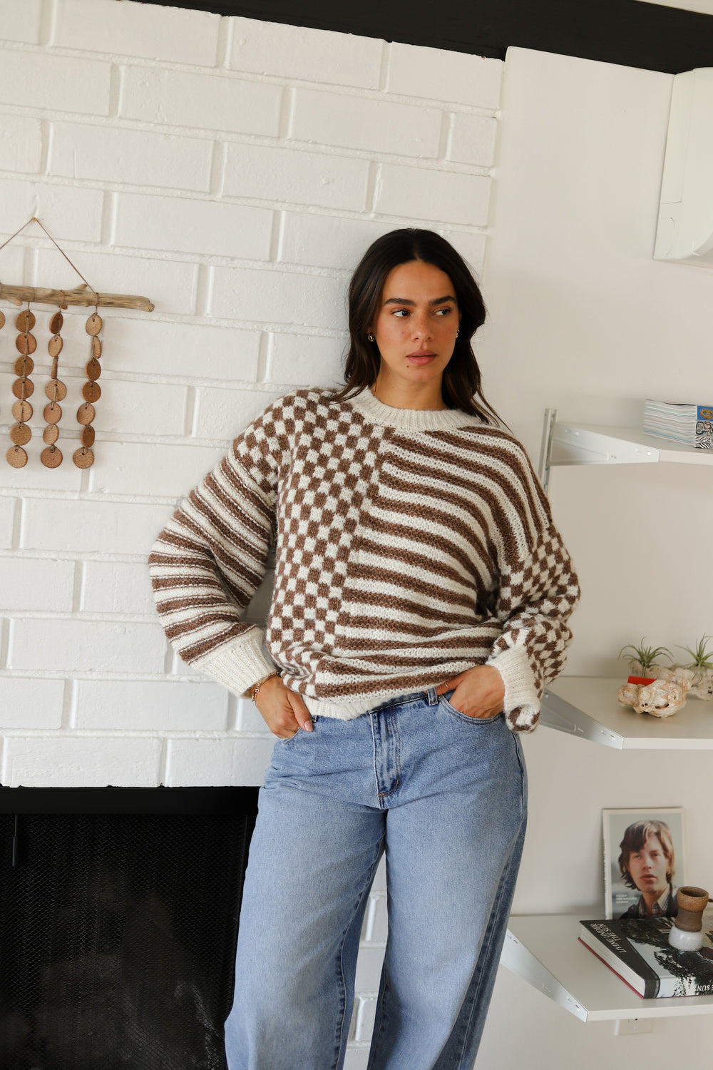 Mocha Mixed Checker Sweater