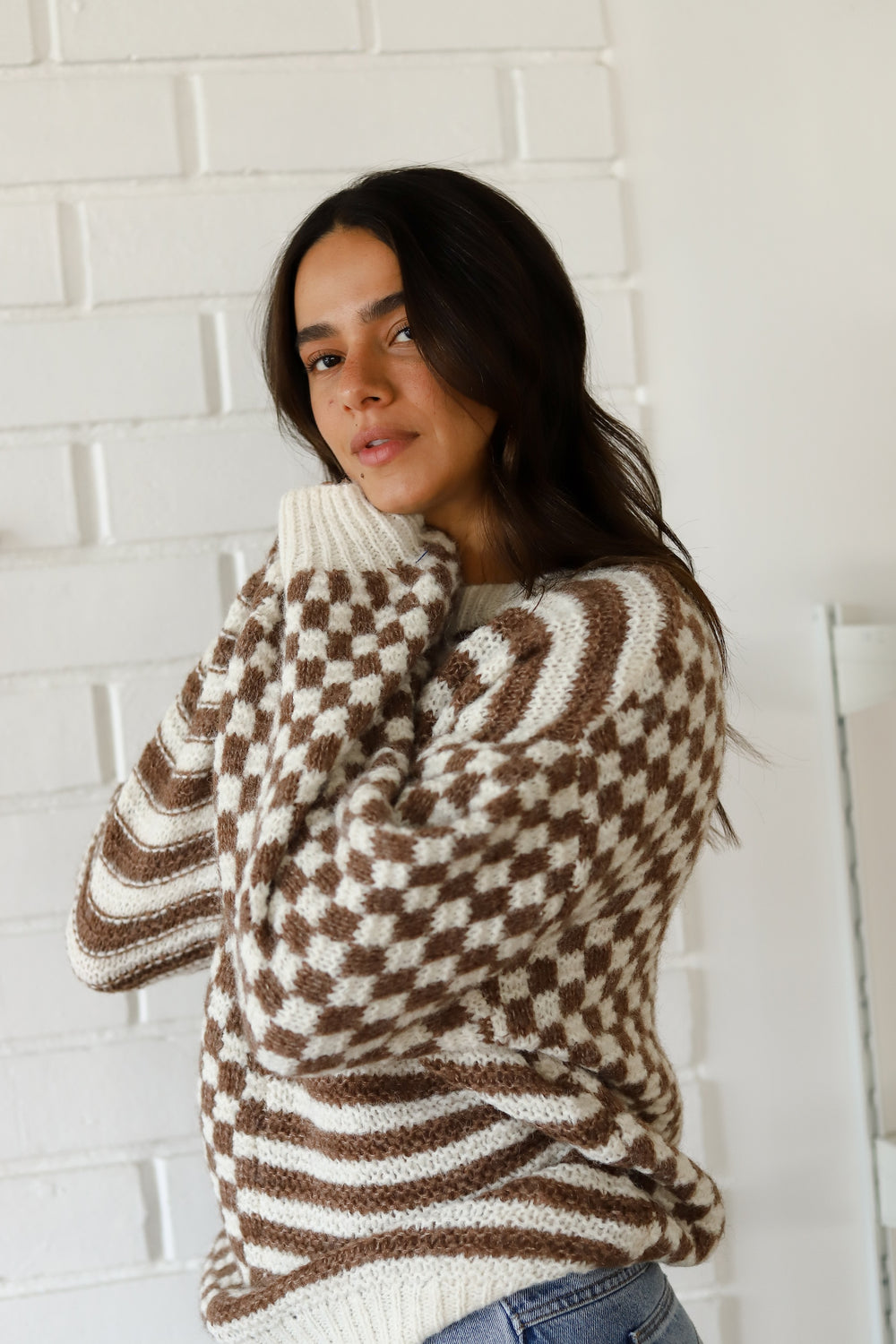 Mocha Mixed Checker Sweater