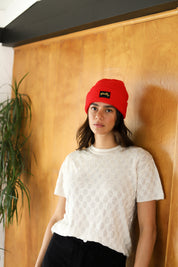 Red Waffle Beanie