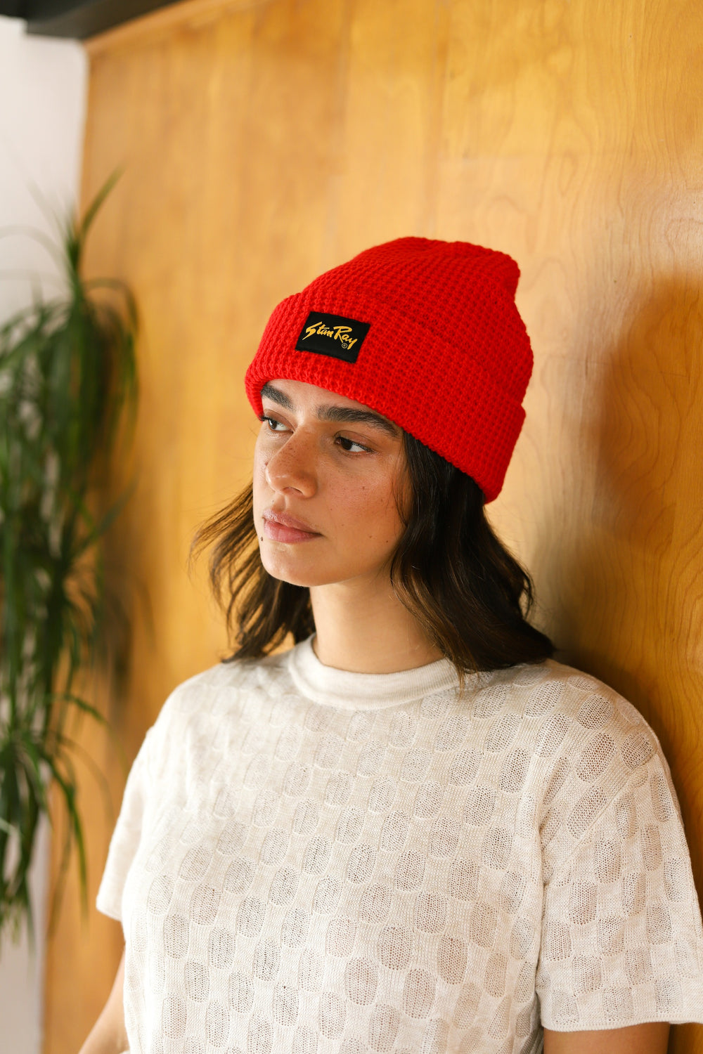 Red Waffle Beanie