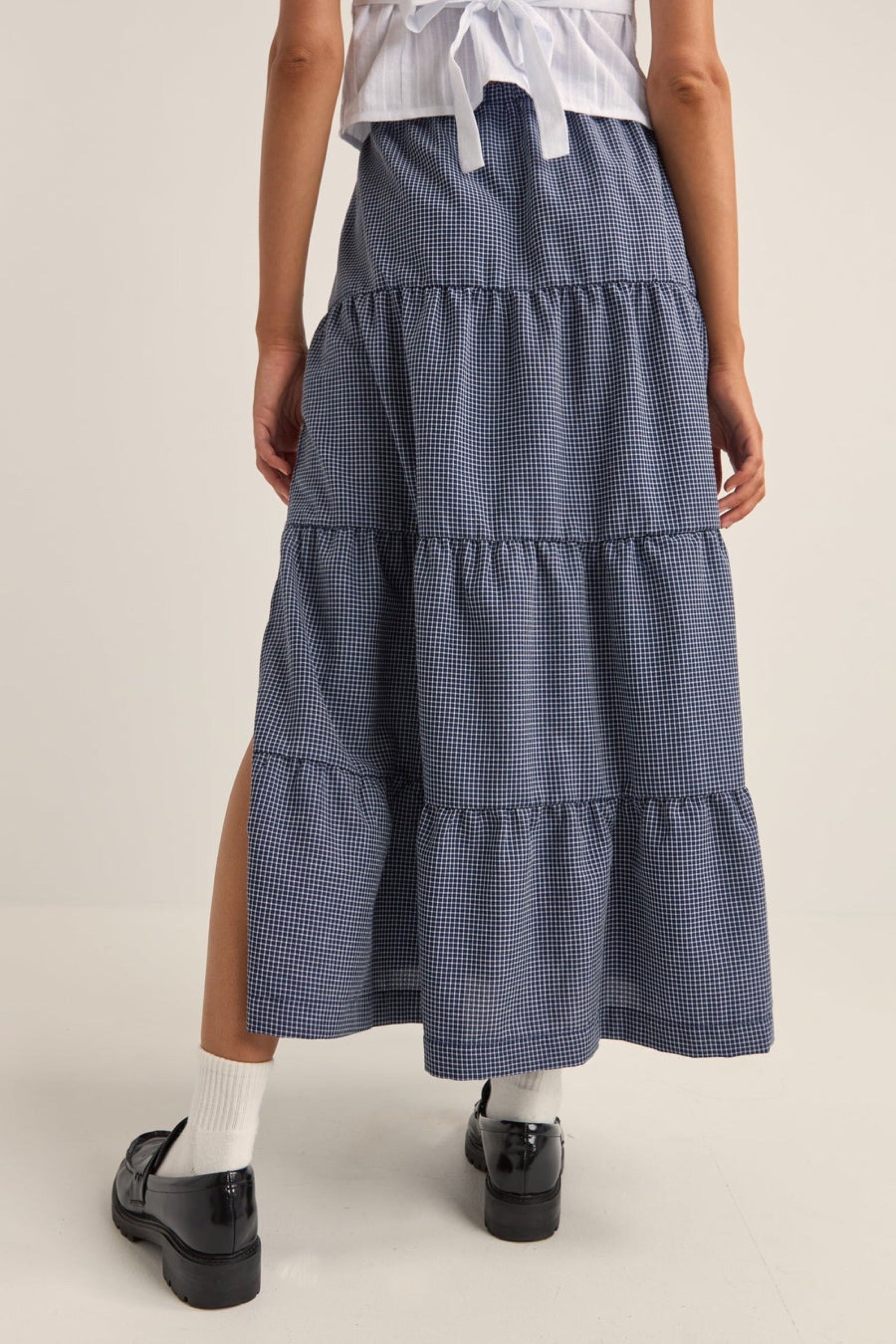 Navy Lola Check Tiered Skirt