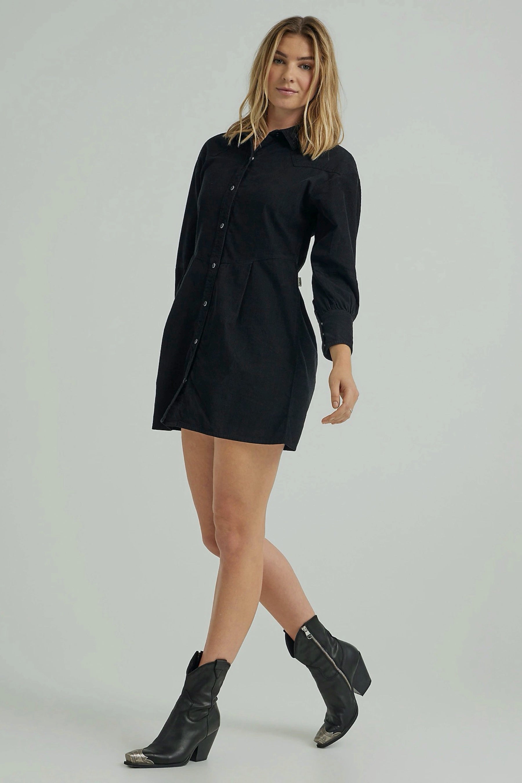 Black Cord Balloon Sleeve Dress