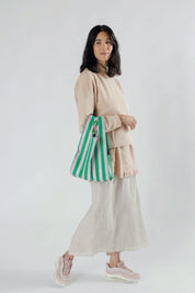 Baby Pink + Green Awning Stripe Baggu