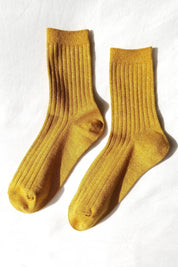 Mustard Glitter Lurex Her Socks