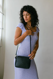 Black Woven Zig Zag Midi Sac