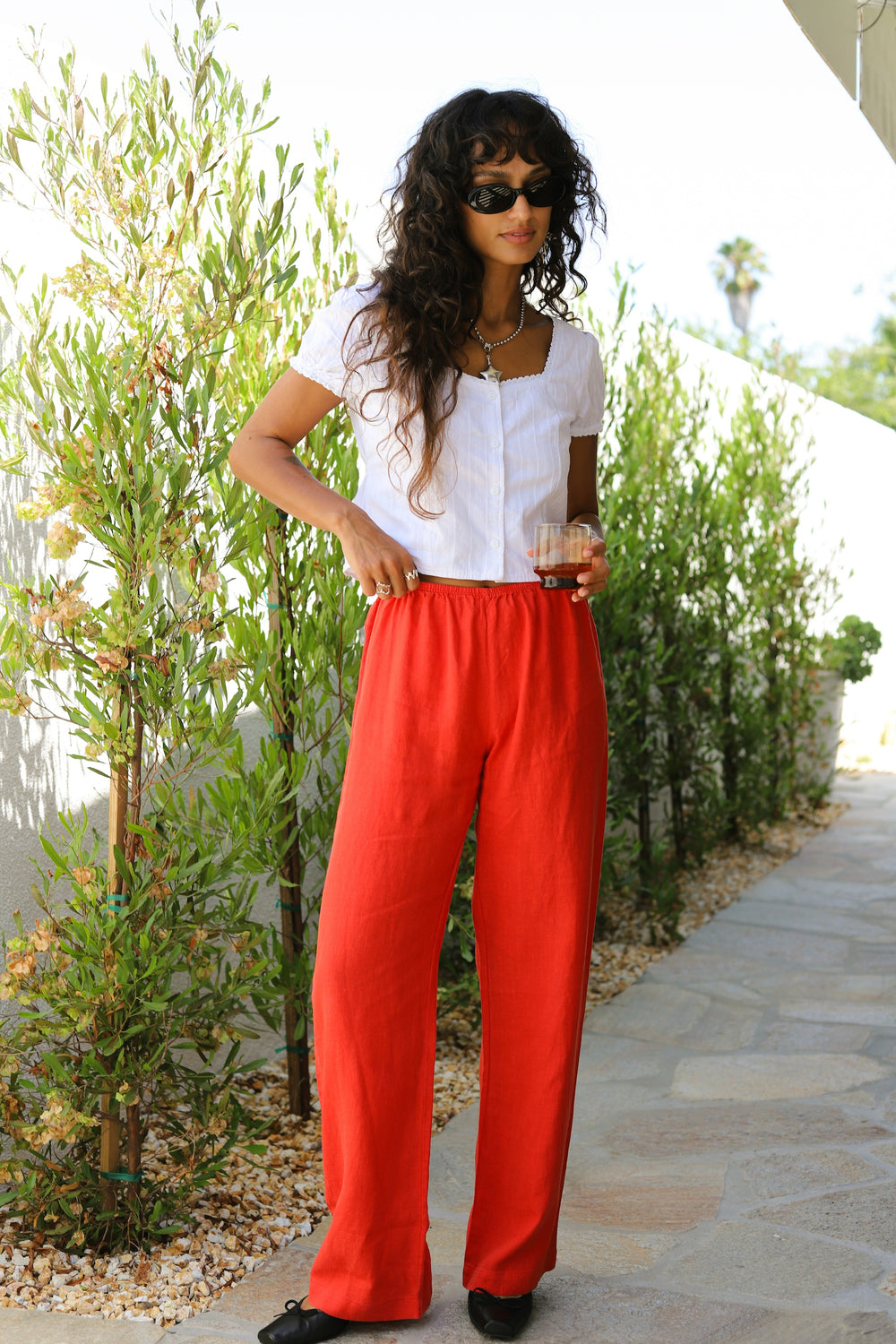 Tomato Linen Simple Pant