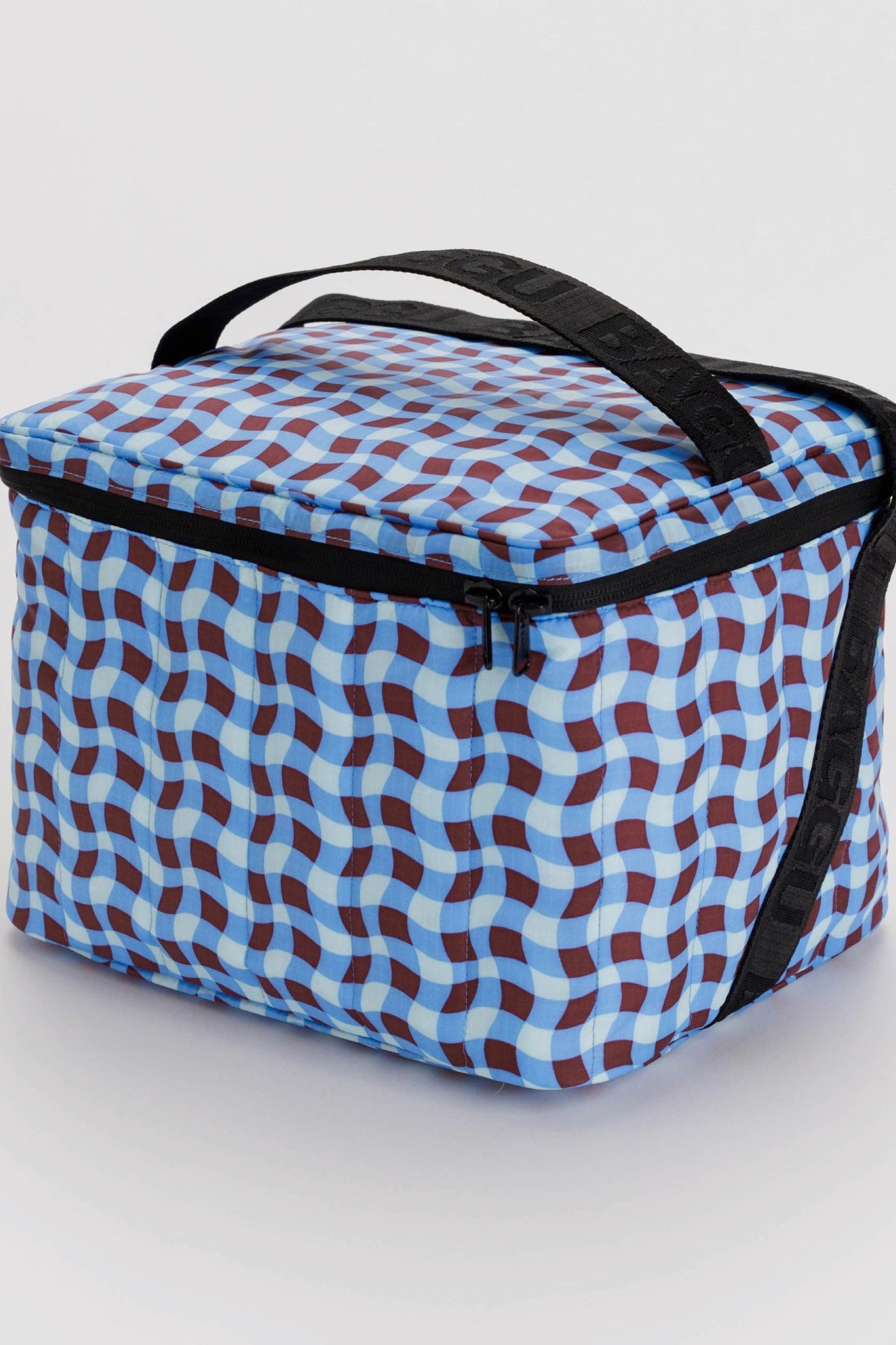 Wavy Gingham Blue Puffy Cooler Bag