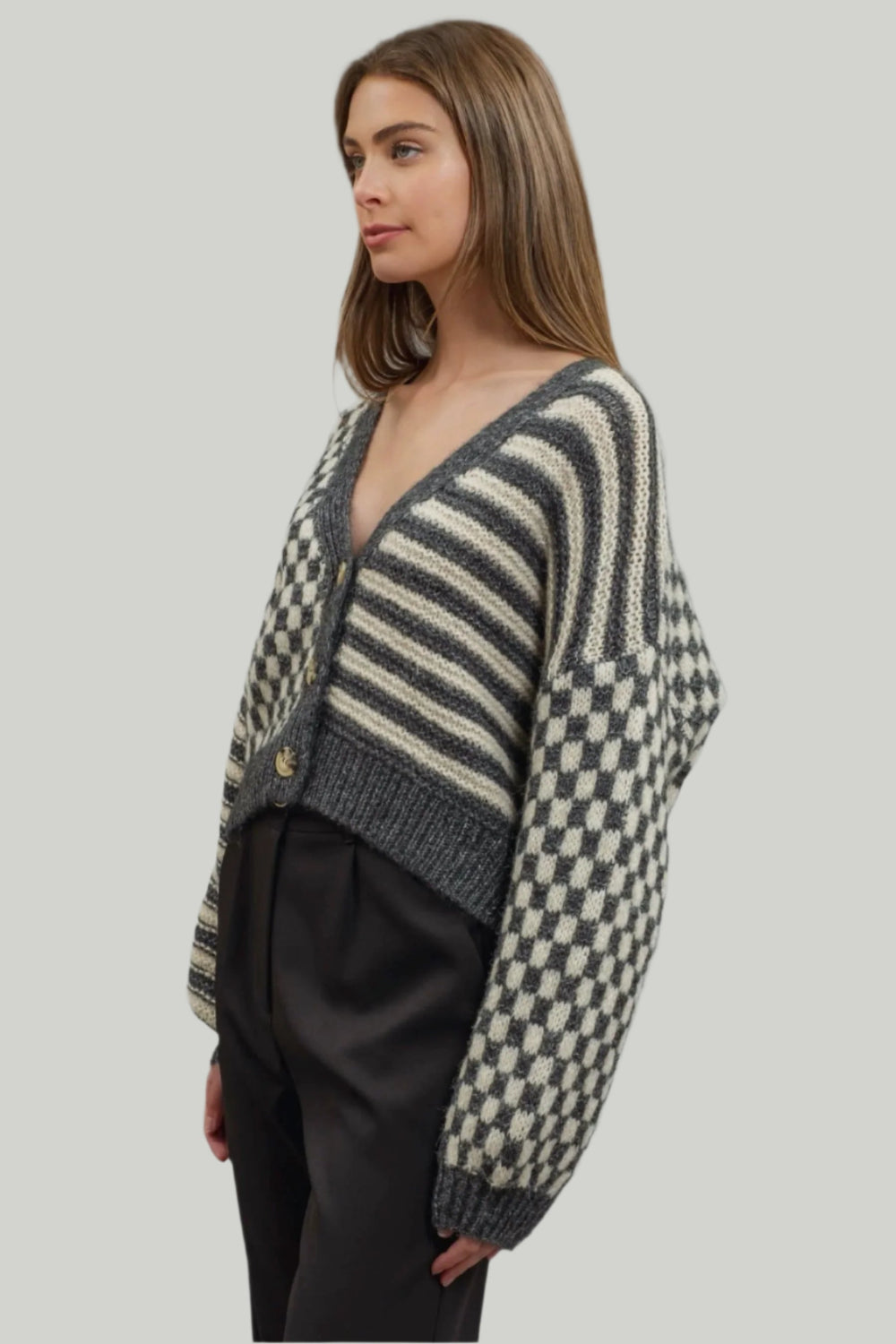 Charcoal Mixed Checker Cardigan