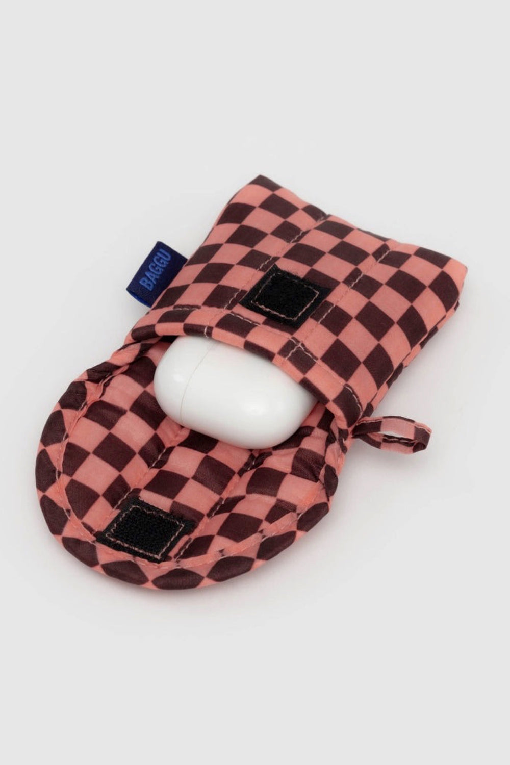 Pink Brown Check Puffy Earbuds Case