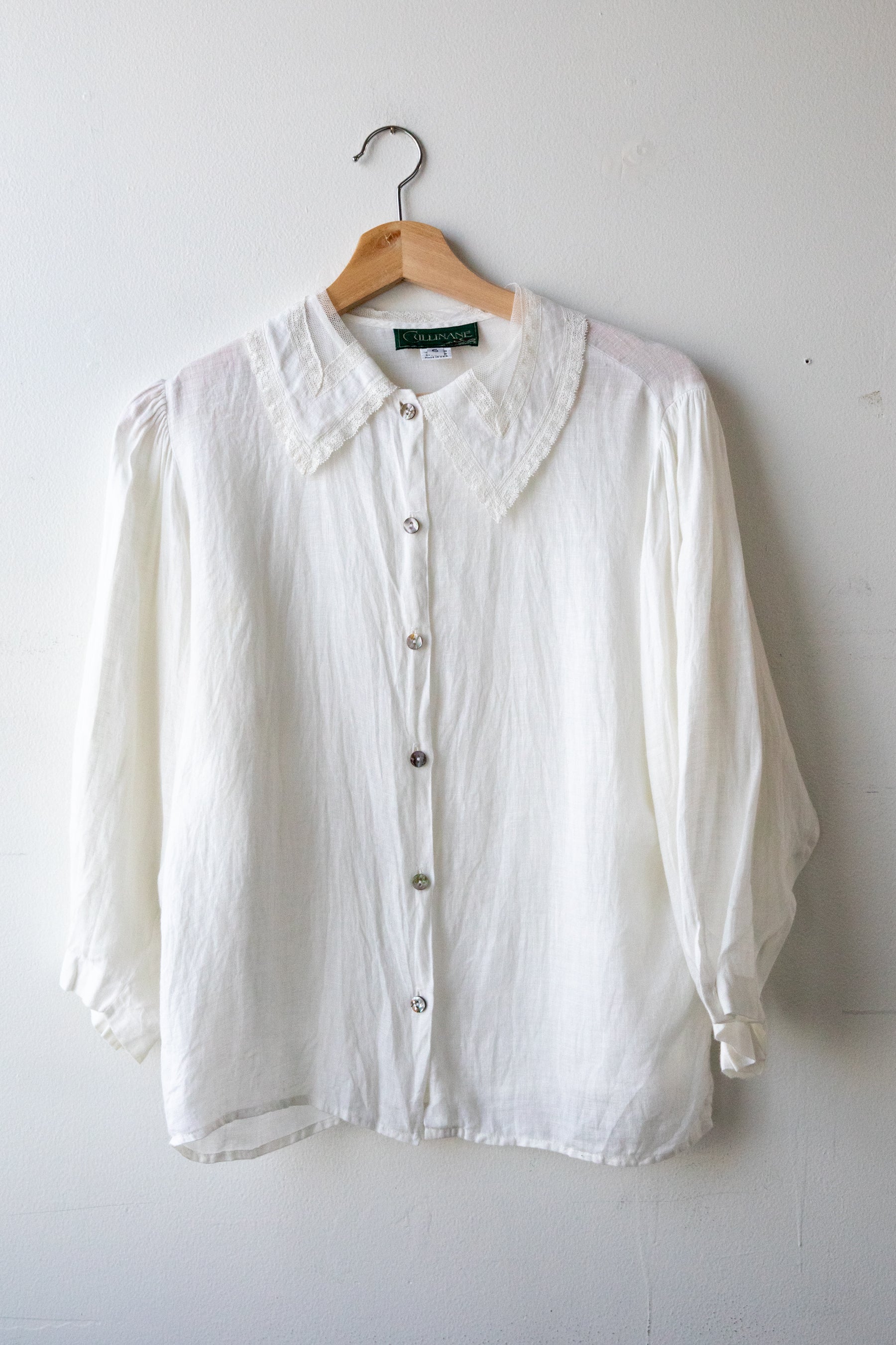 White Linen Lace Collar Blouse