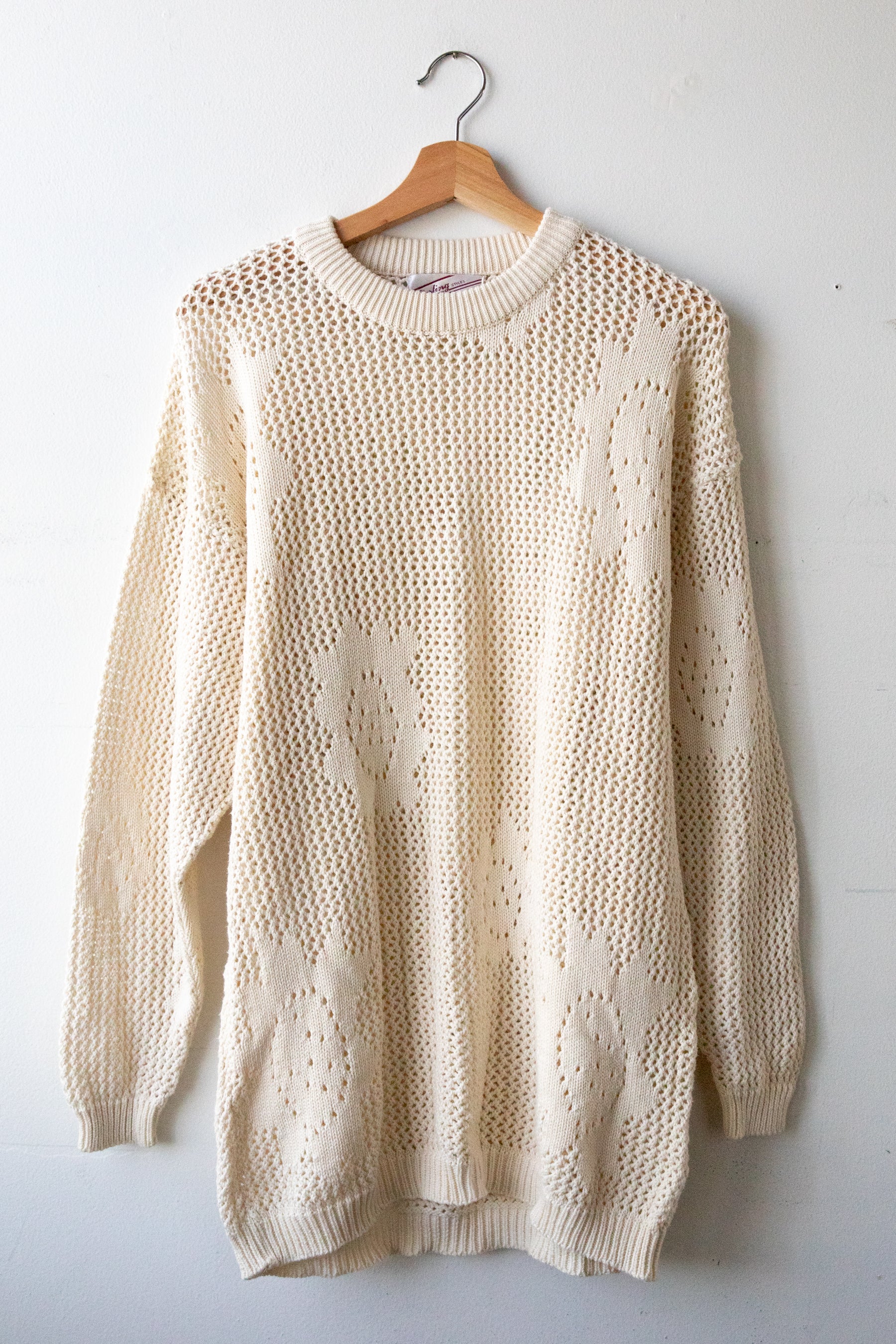 Ecru Open Knit Flower Sweater