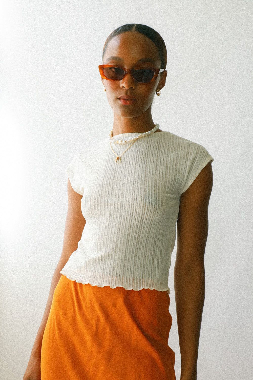 Eggshell Ribbed Mesh Tee