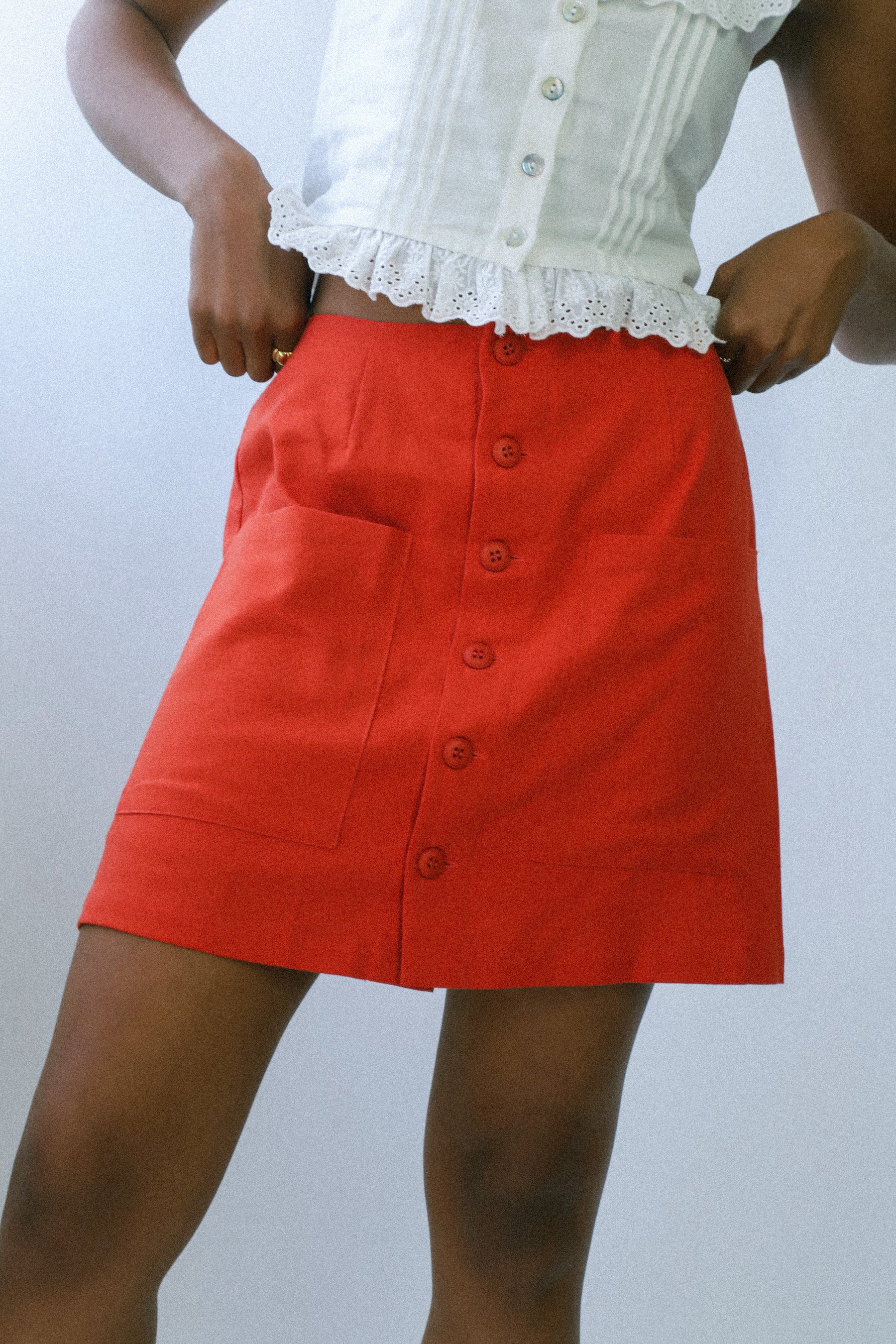 Blood Orange Linen Francoise Skirt