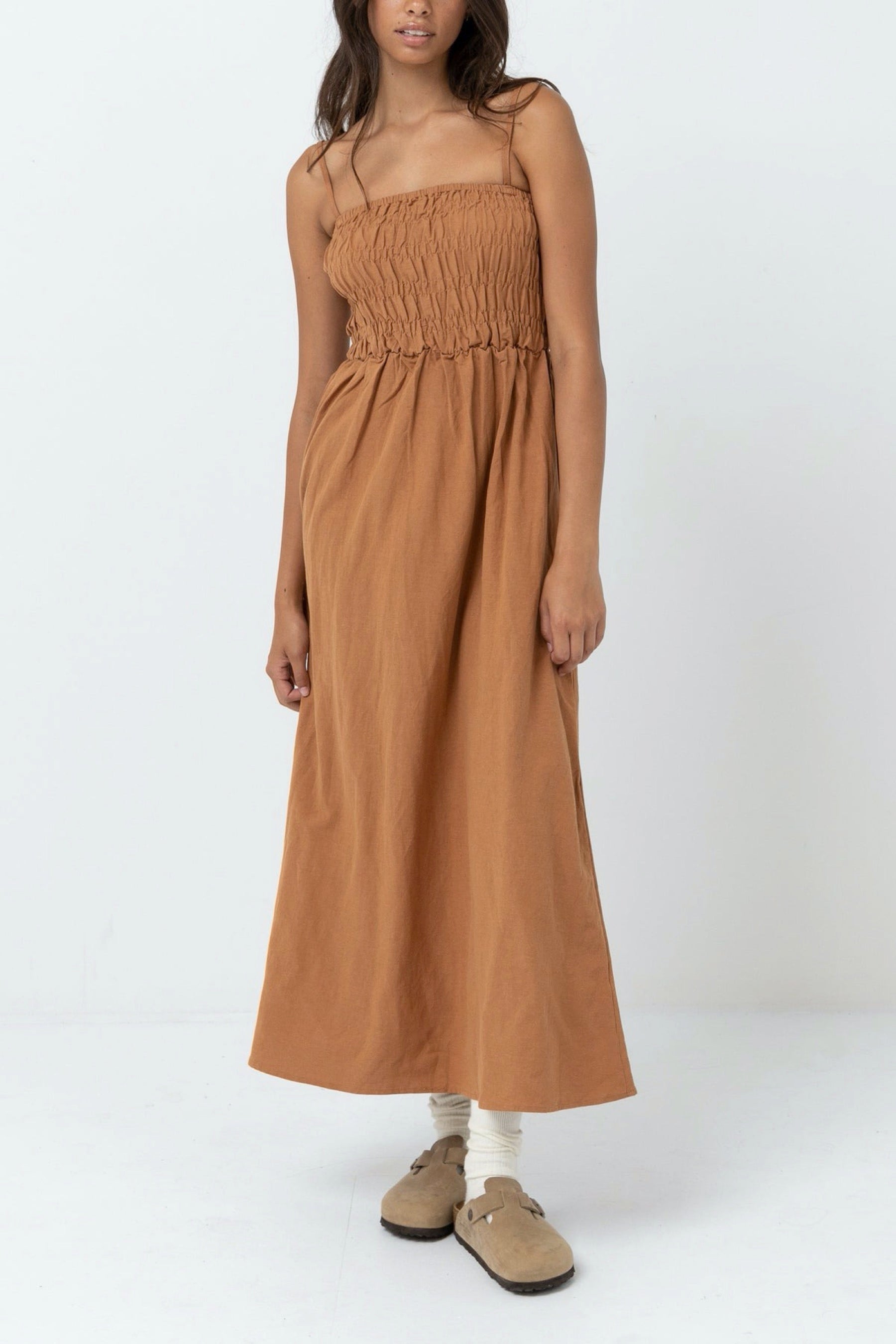 Caramel Classic Shirred Dress