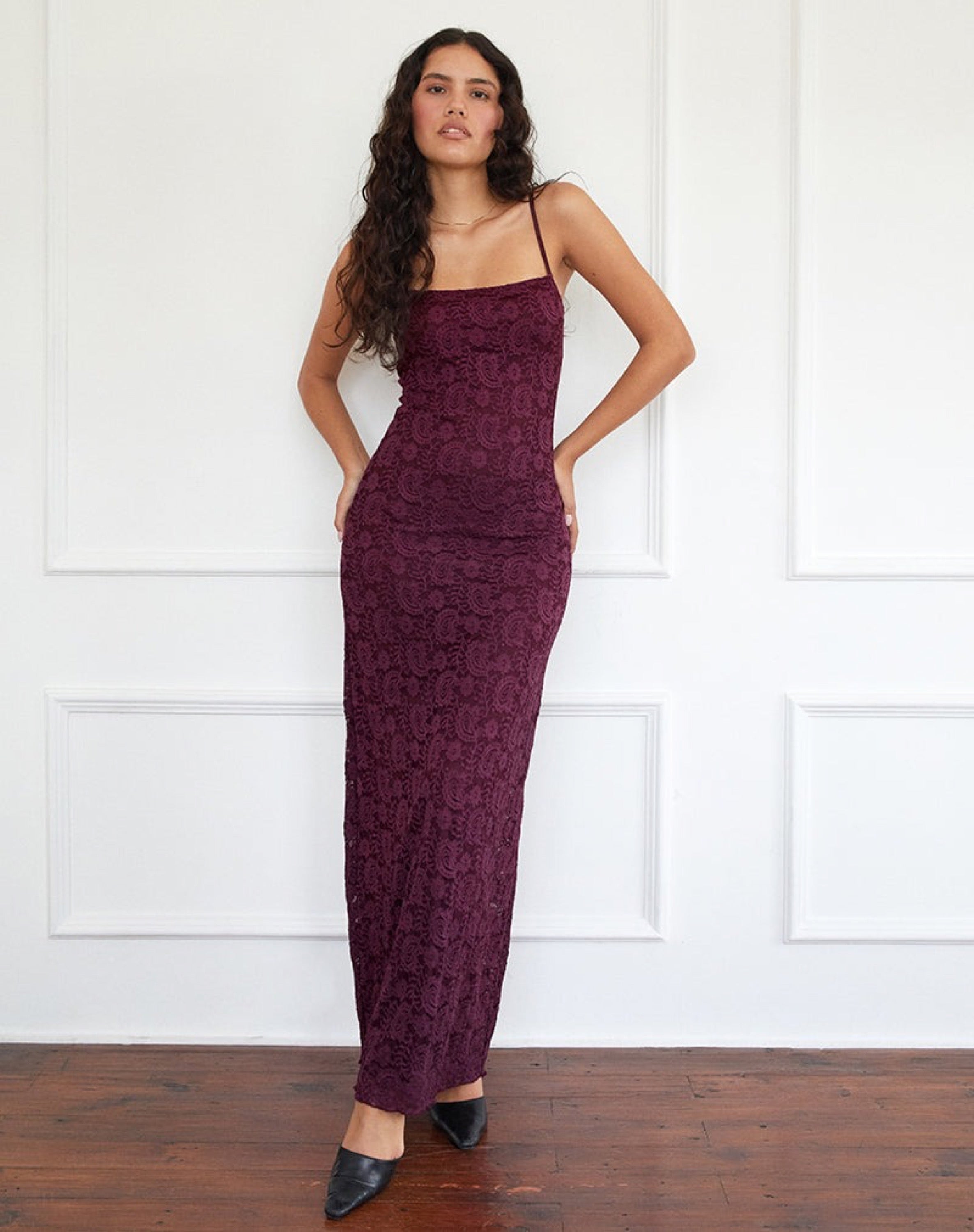 Burgundy Paisley Lace Darsih Dress