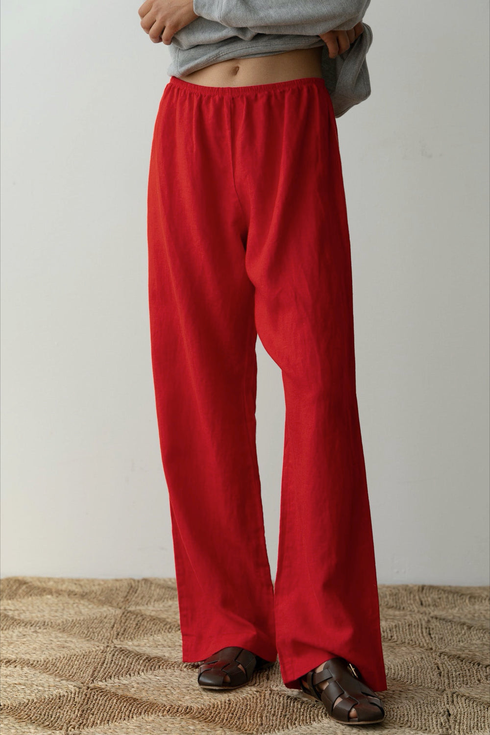 Tomato Linen Simple Pant