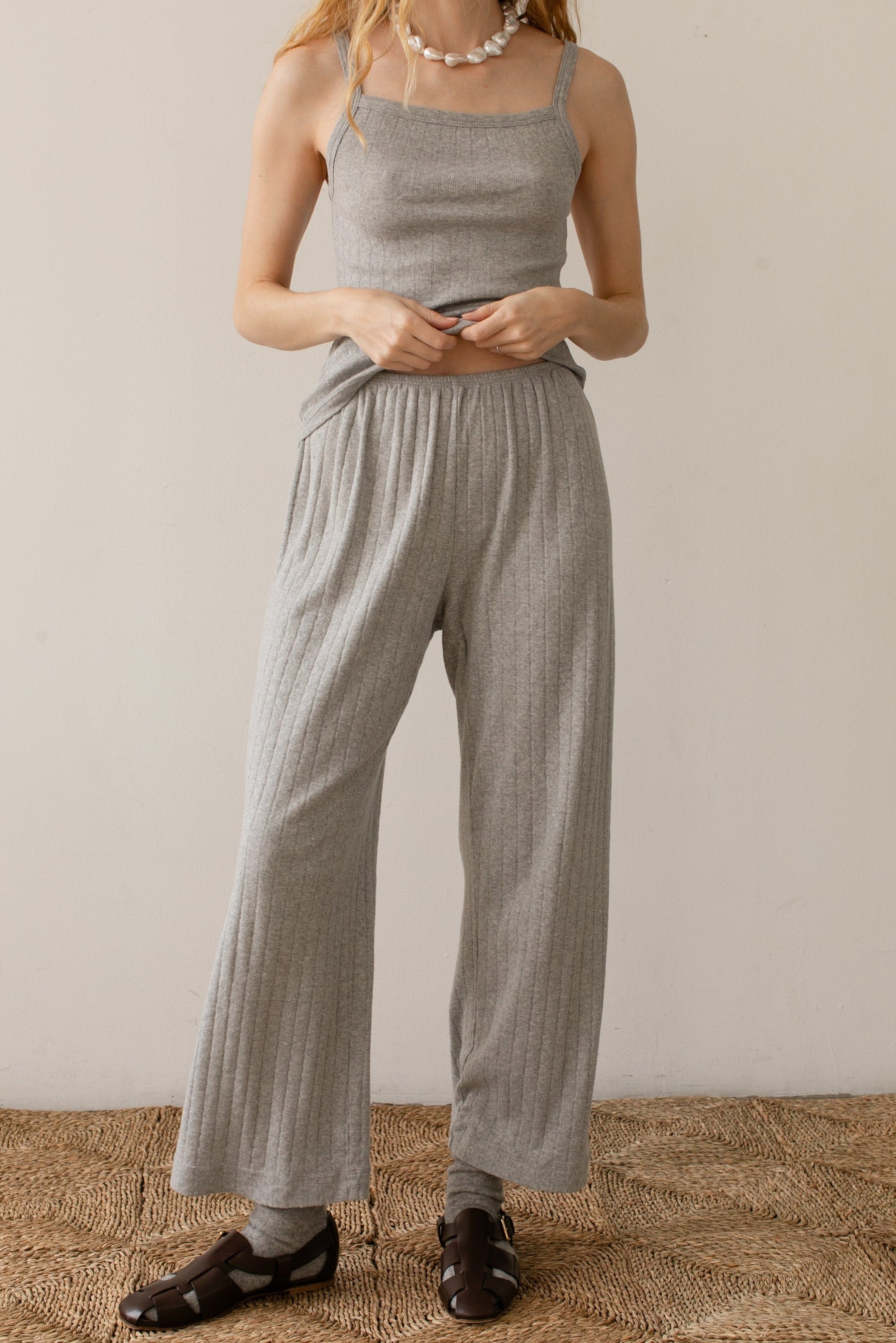 Heather Grey Pointelle Simple Crop Pant