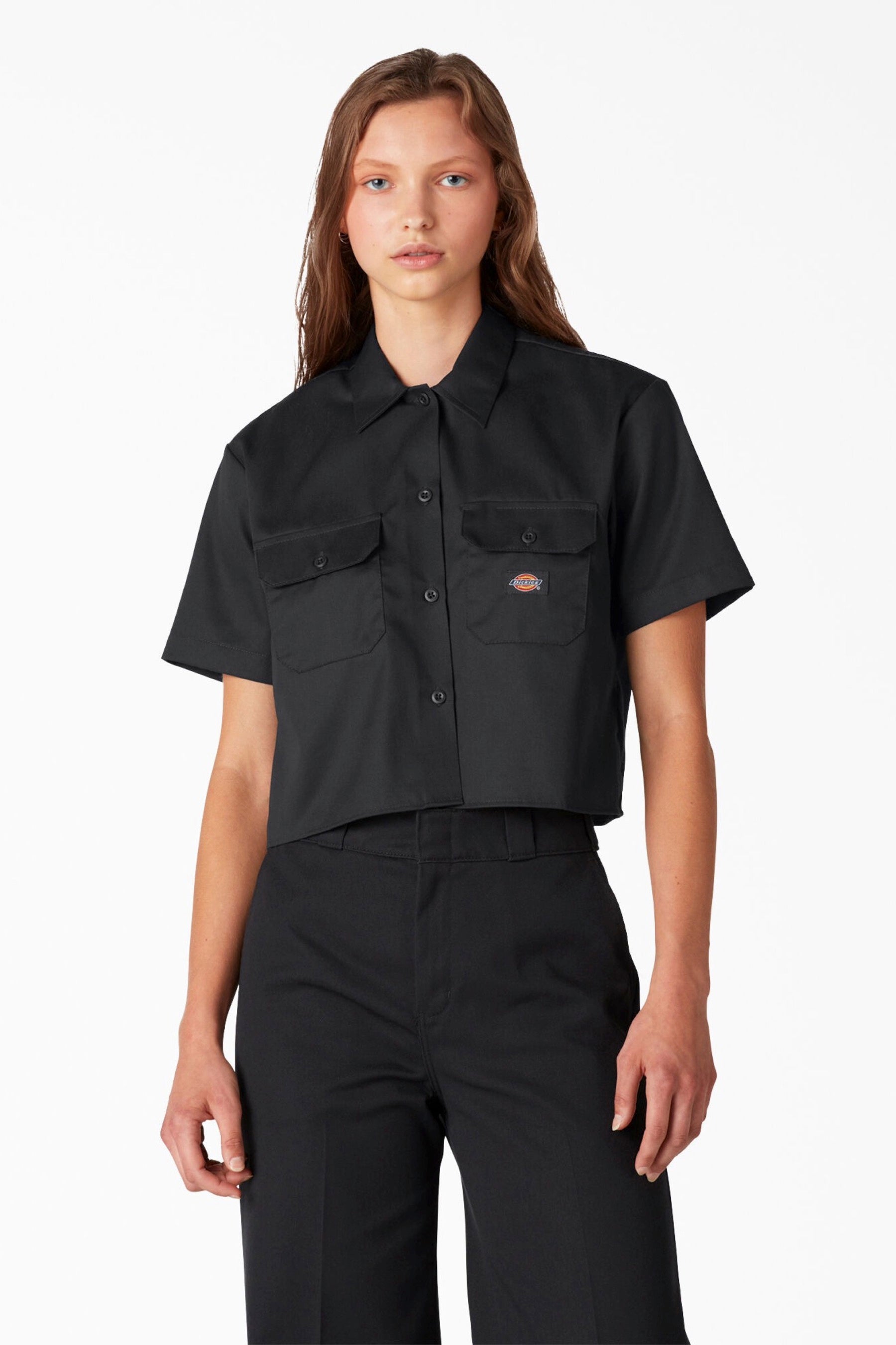 Black Crop Work Shirt