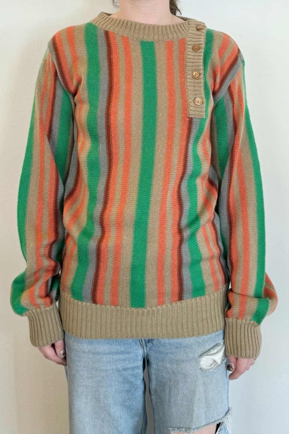 Stripe Knit Button Pullover