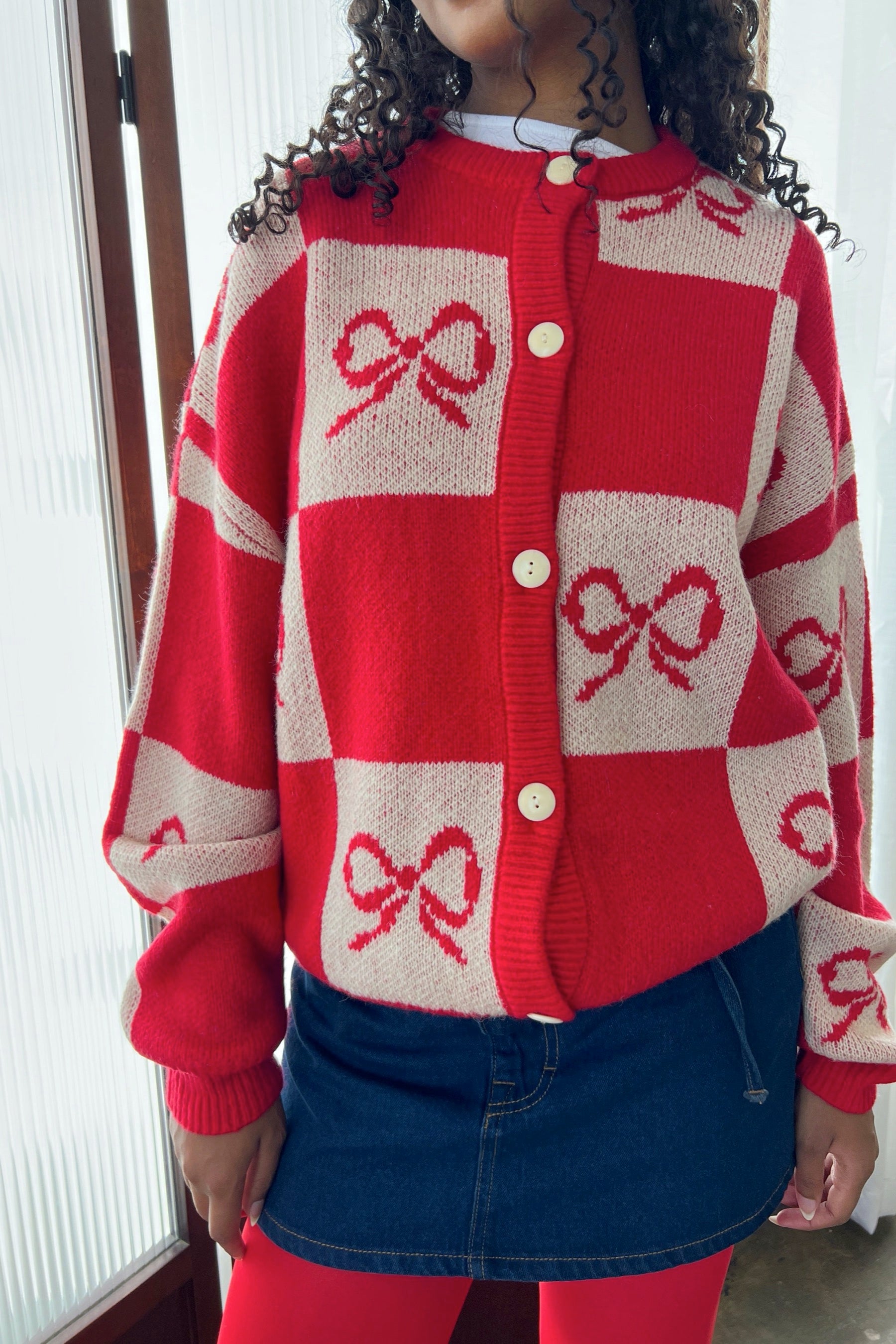 Cherry Bow Check Lauda Cardigan