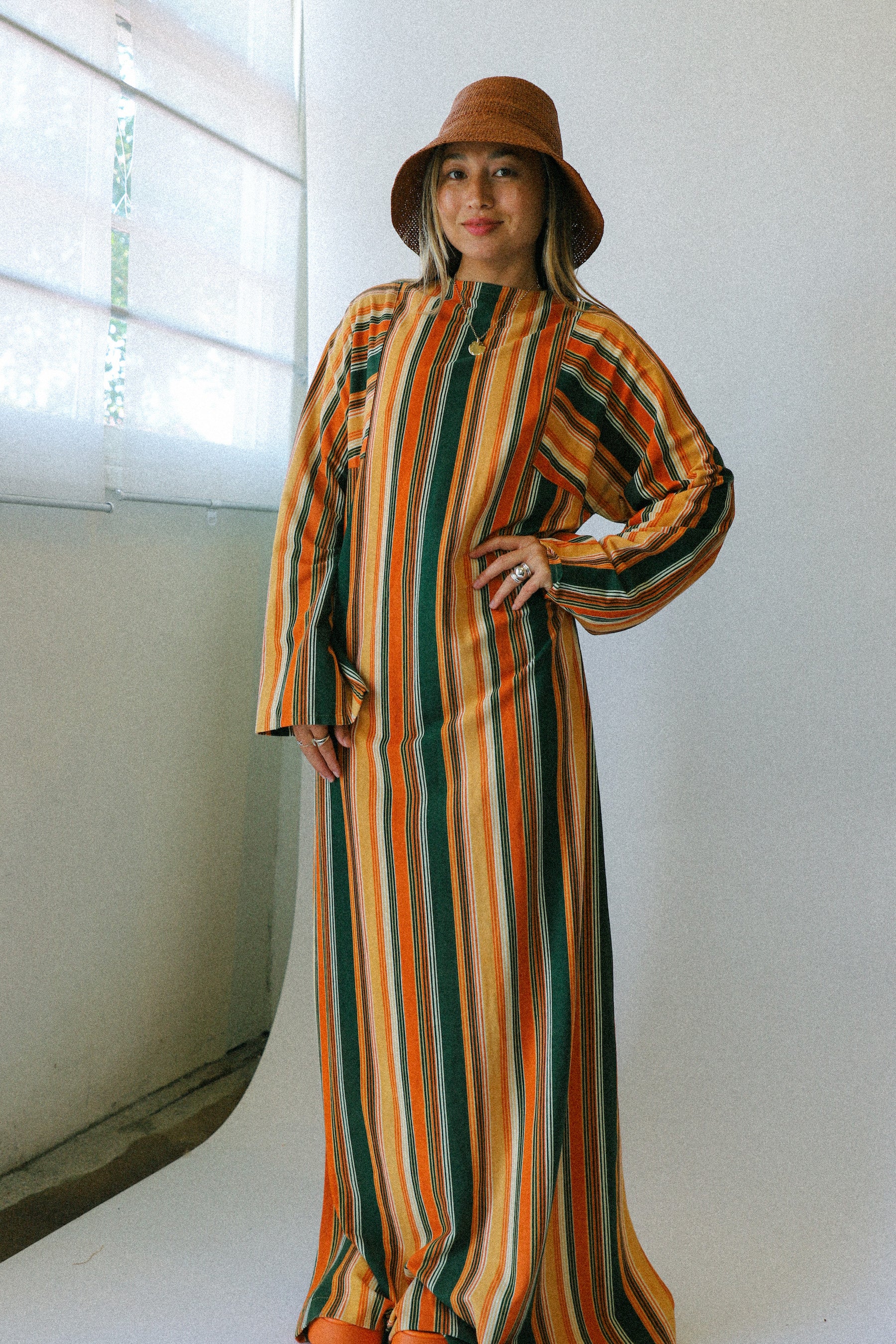 Green + Orange 1960s Striped Maxi