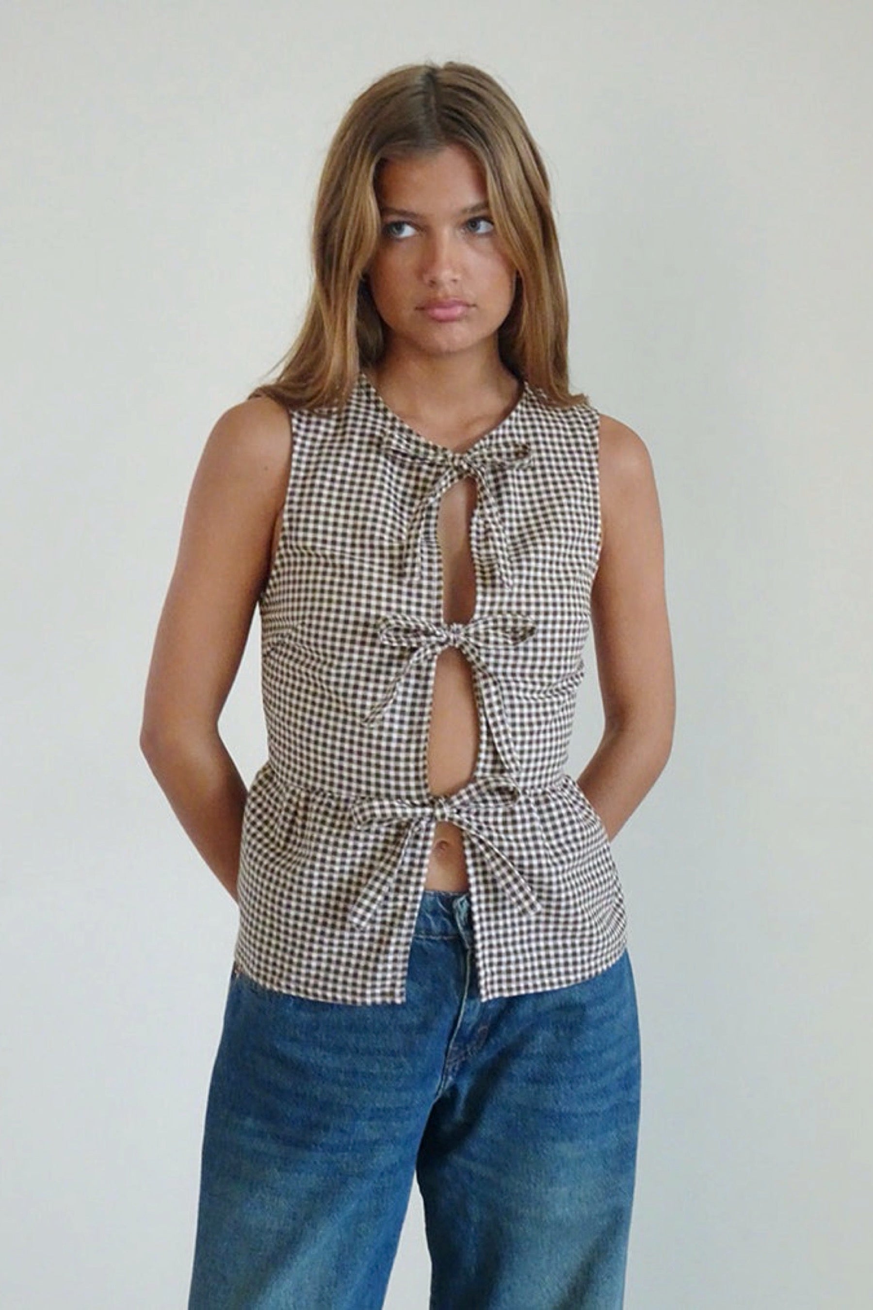 Brown Gingham Kayvata Tank