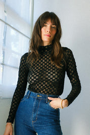 Black Harmony Checkered Mesh Top