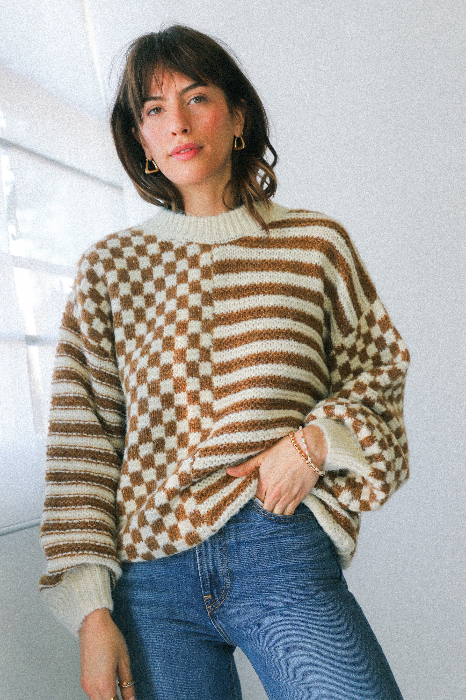 Mocha Mixed Checker Sweater