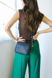 Black Woven Zig Zag Midi Sac