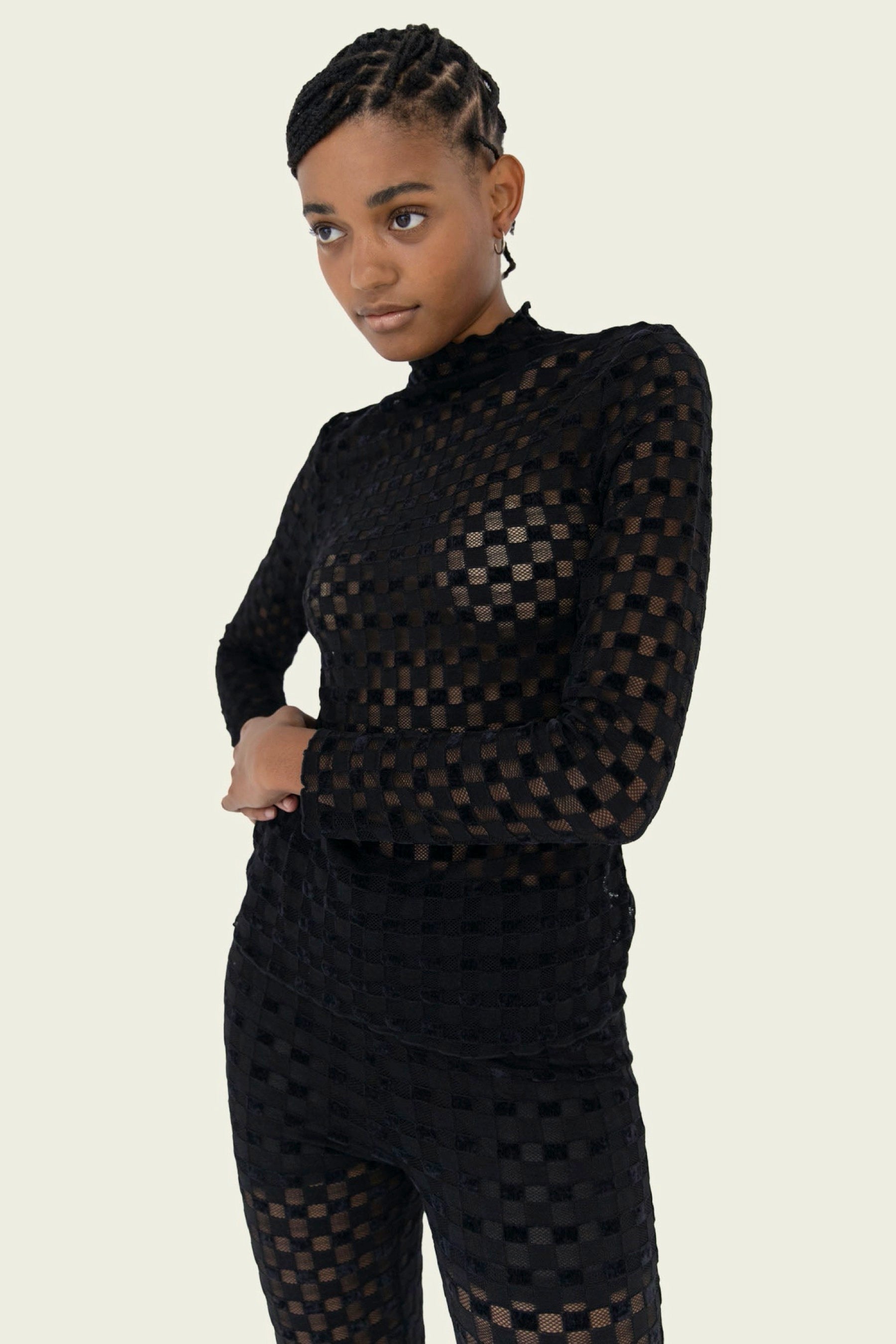 Black Harmony Checkered Mesh Top