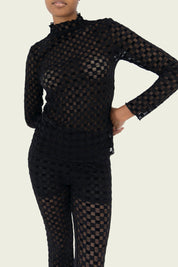 Black Harmony Checkered Mesh Top