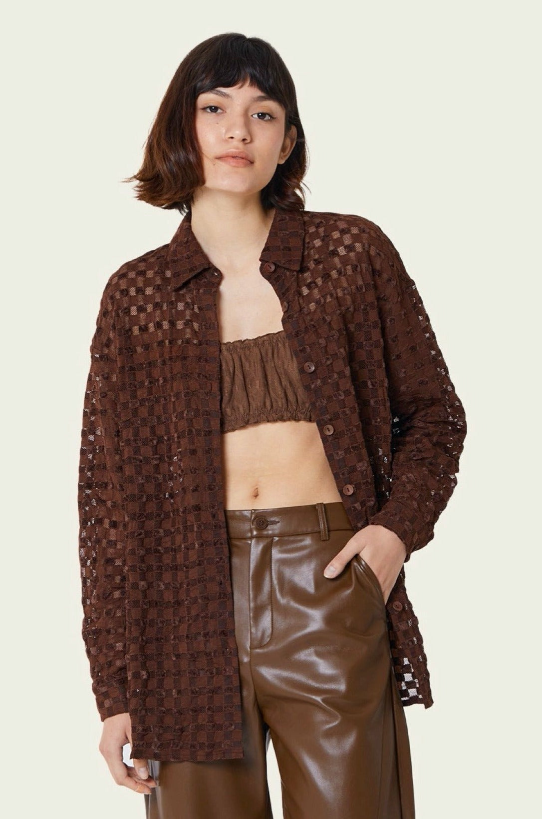 Chocolate Harmony Checkered L/S Button Down