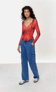 Tiger Flame Panel Seamed Top