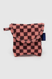 Pink Brown Check Puffy Earbuds Case