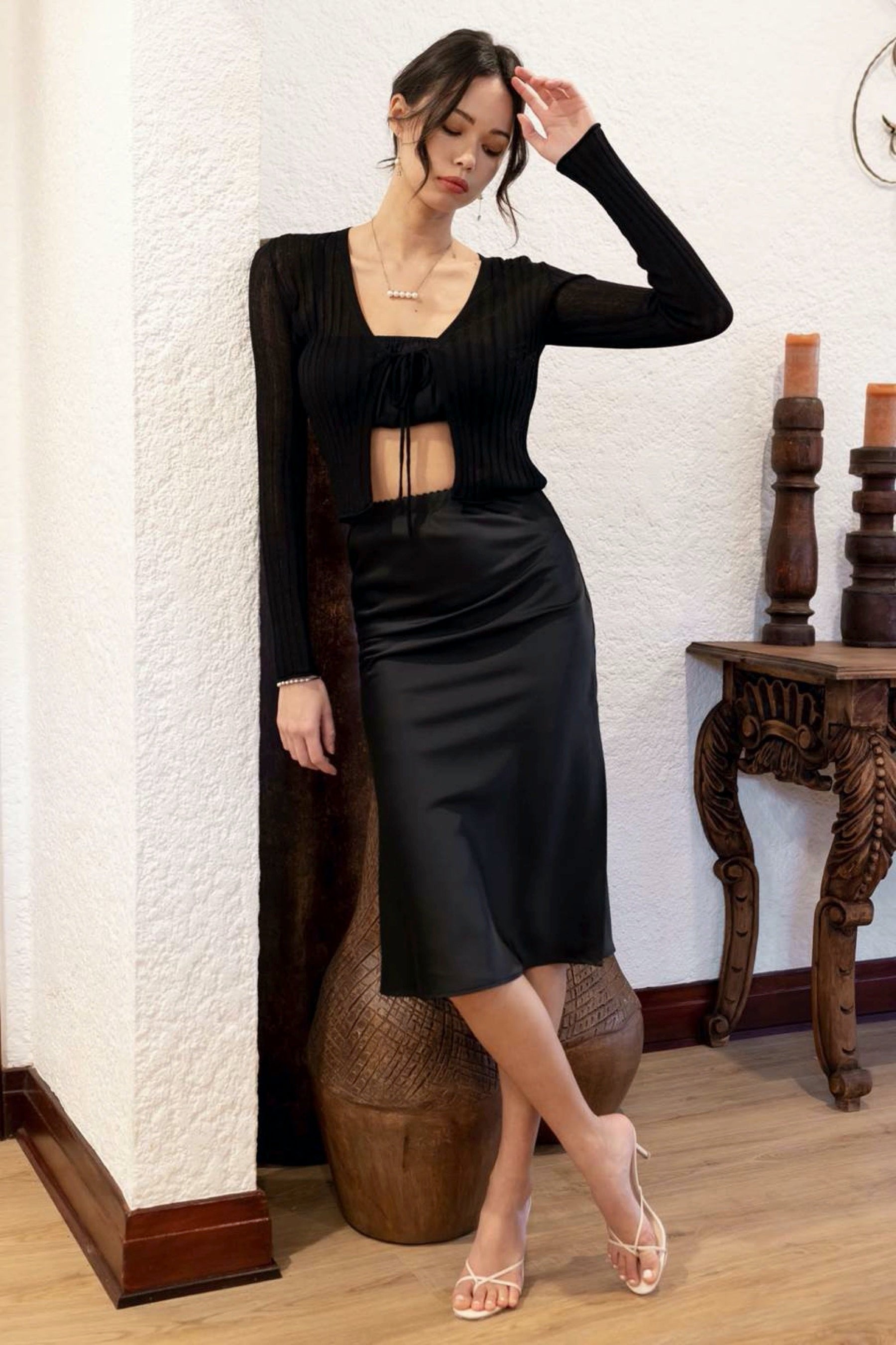 Black Satin Slip Skirt