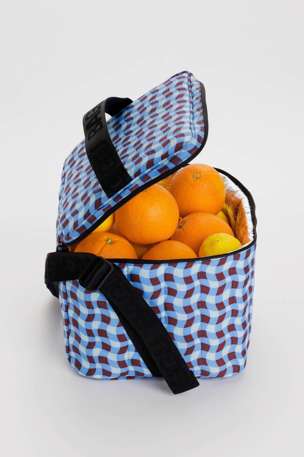 Wavy Gingham Blue Puffy Cooler Bag