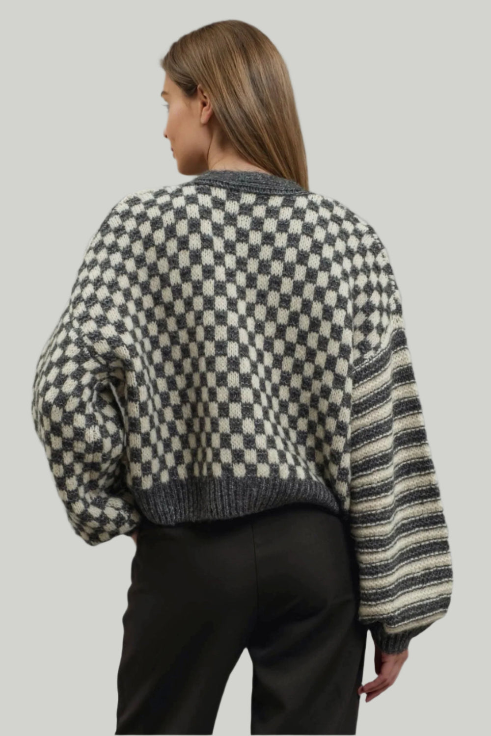 Charcoal Mixed Checker Cardigan