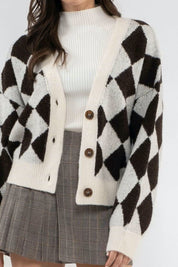 Brown Argyle Cardigan