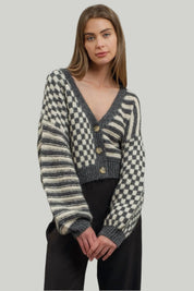 Charcoal Mixed Checker Cardigan