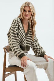 Olive Mixed Checker Cardigan