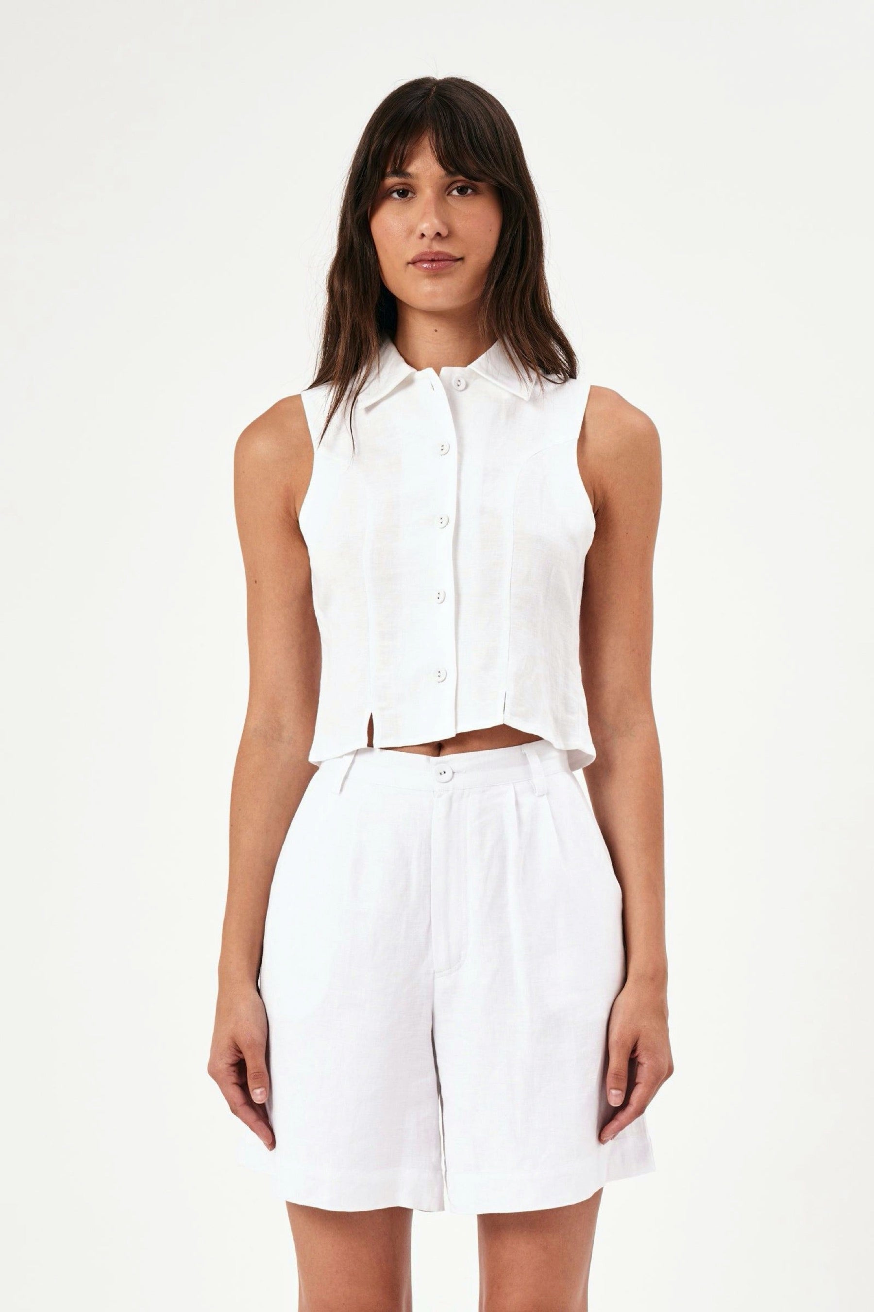 White Horizon Linen Short