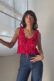 Red Dunia Lace Up Vest