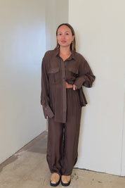 Brown Sofia Oversized Button Up