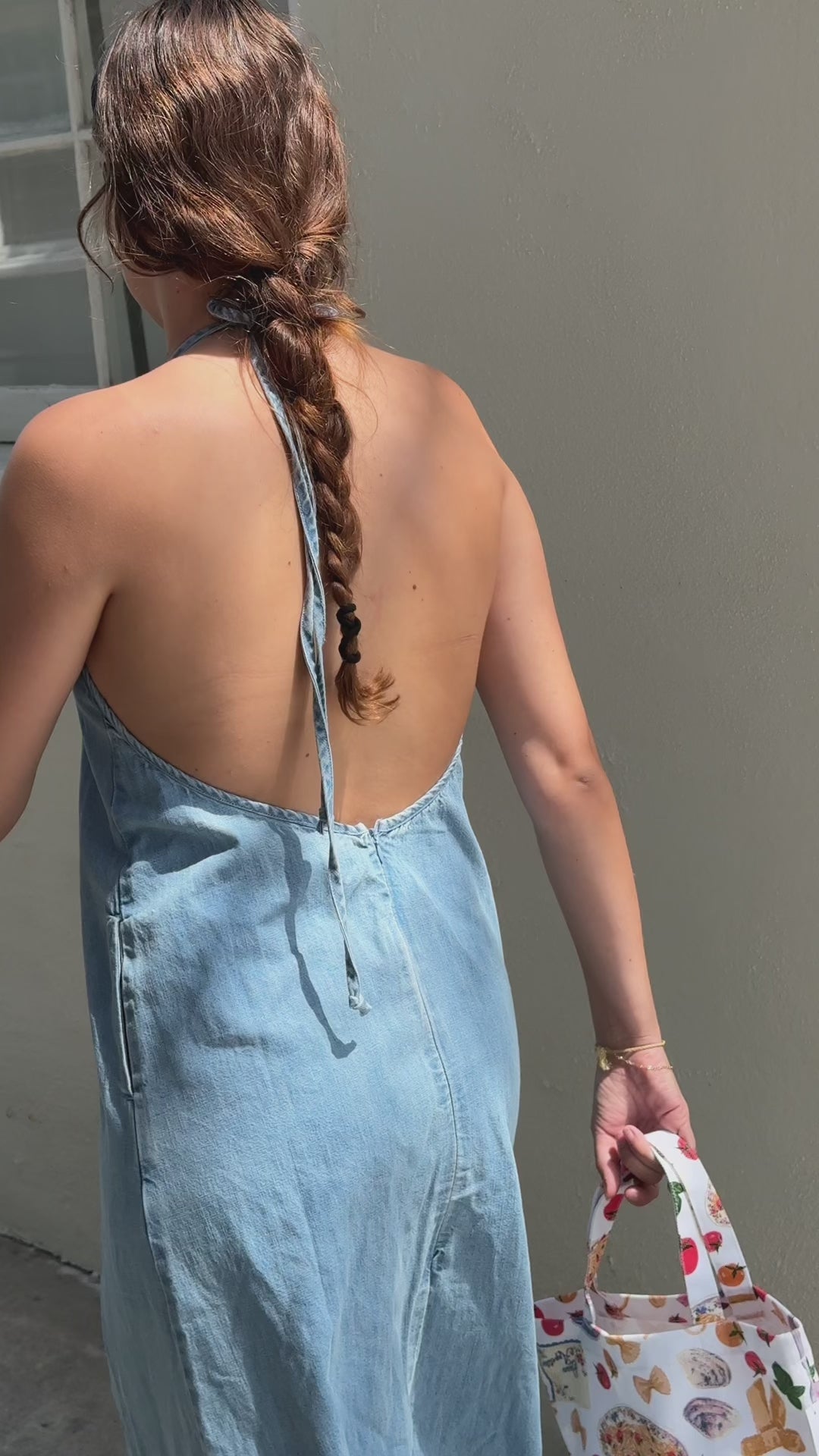 Washed Denim Halter Dress