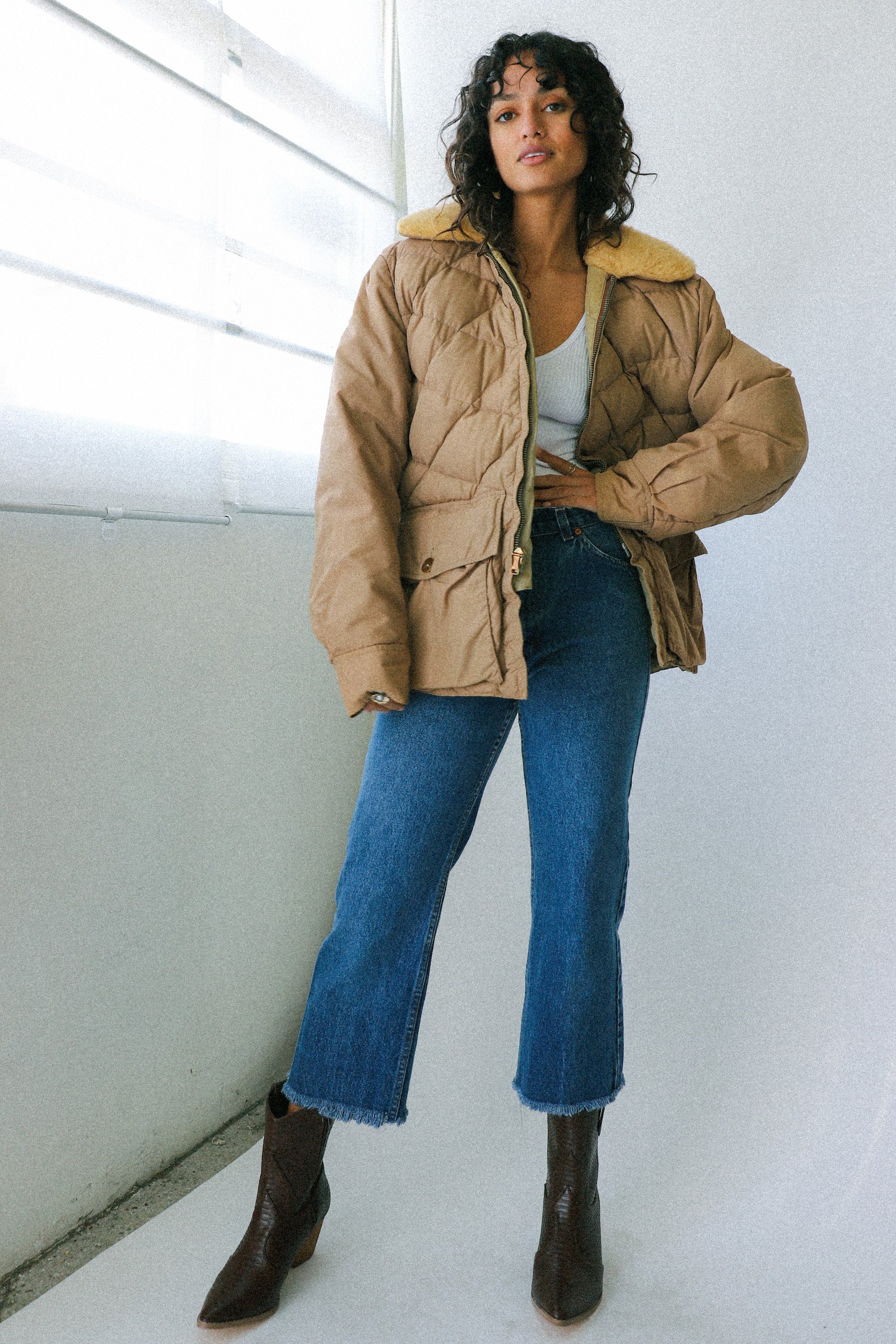 Tan Down Filled Puffer Jacket