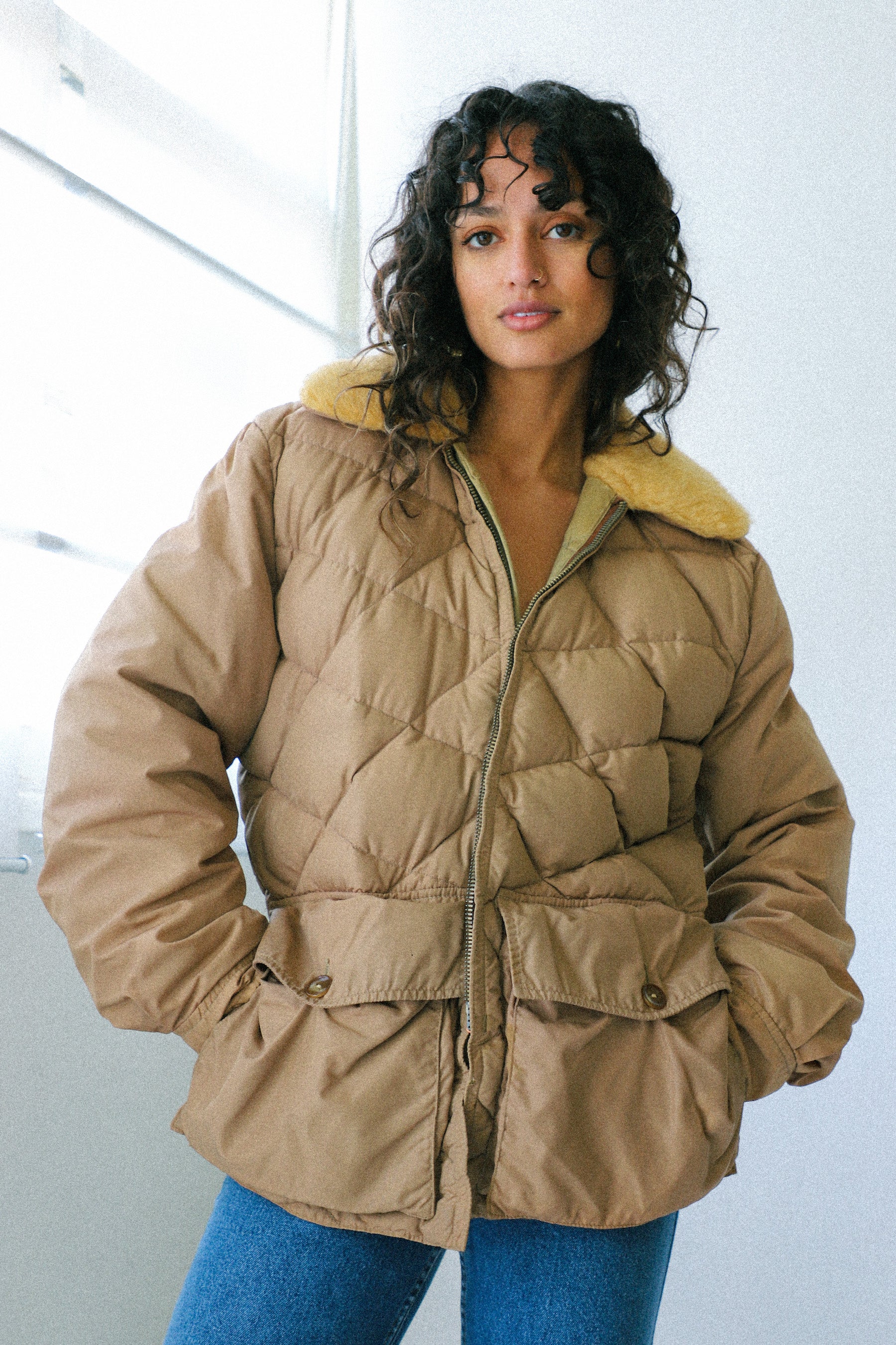 Tan Down Filled Puffer Jacket